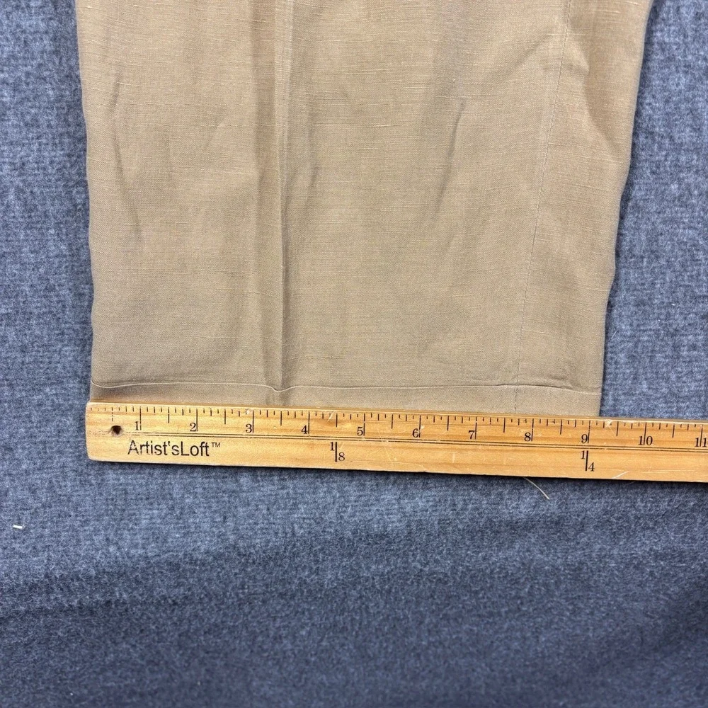 Polo Ralph Lauren Mens 38X30 Tan Linen Silk Pleated Cuffed Dress Pants Trousers
